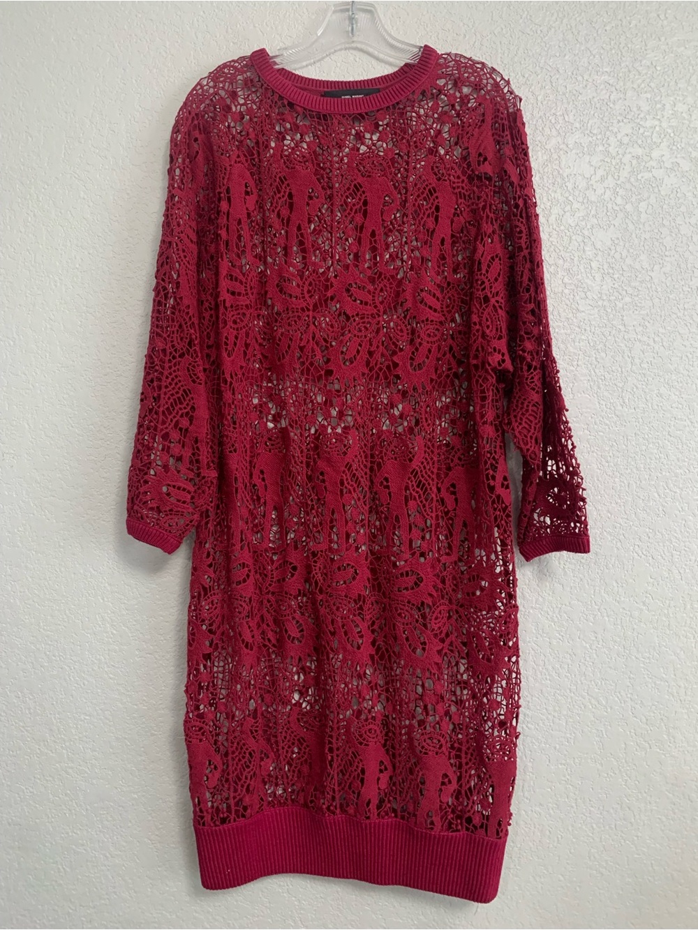 Isabel Marant Dress L Crochet Lace Sheer Long Sleeve Crew Boho Festival Beach